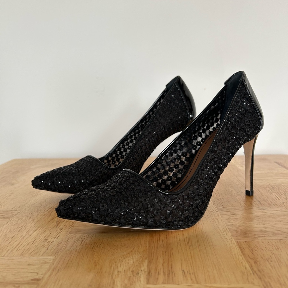 Donald J Pilner Black Sequin Mesh Pumps Size 8